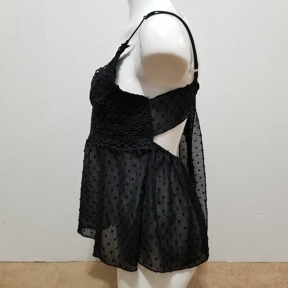 SHEIN top Large lingerie style babydoll swiss dot sheer crochet lace keyhole - Picture 2 of 14